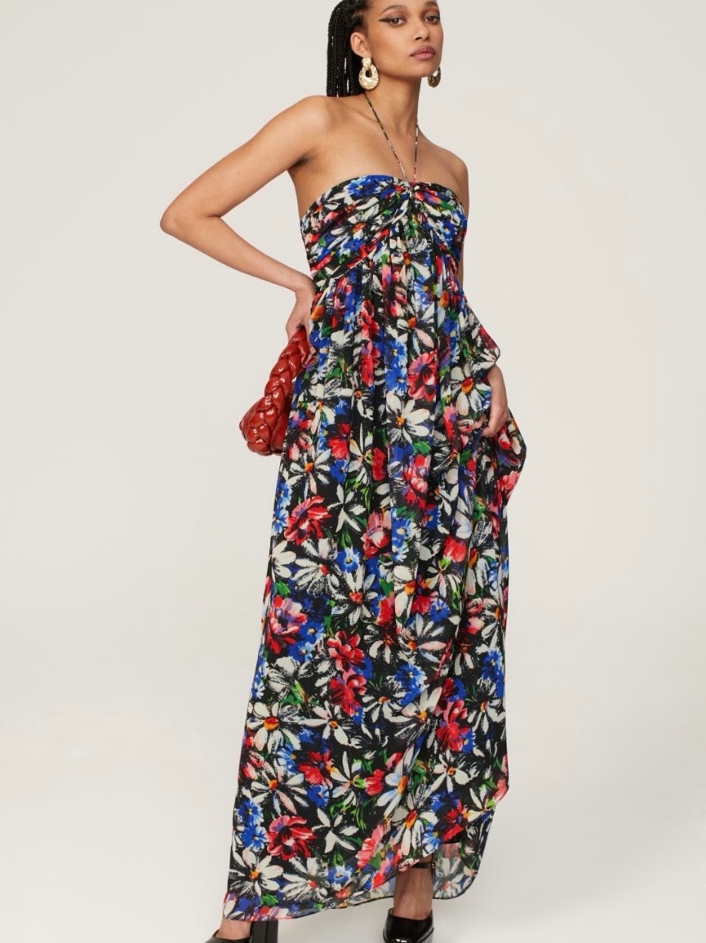 Ronny Kobo Collection~Avril Strapless Black Floral Maxi Dress~Size S~$698~